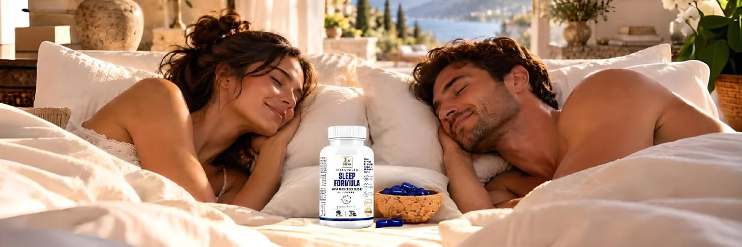 Para śpi obok puszki z odżywką Sleep formula